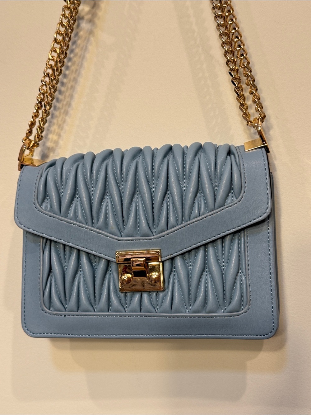 Forever 21 Light Blue Quilted Crossbody with Gold Chain Strap